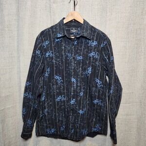 Marc Ecko Long Sleeve Button Up Shirt Mens L Floral Black/Blue Cotton Streetwear